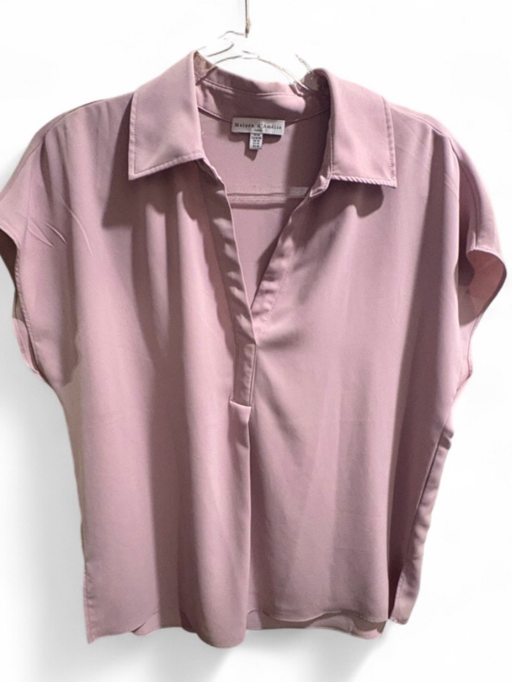Maeve Maison d’Amelie Blush Pink Collared Split-Neck Blouse